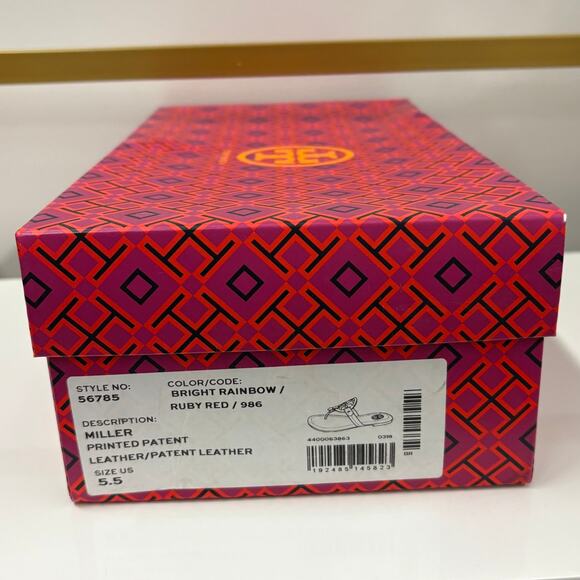 Tory Burch Sandals Ruby Red Rainbow Patented Leather Miller Sandals Size 5.5 - Picture 5 of 5